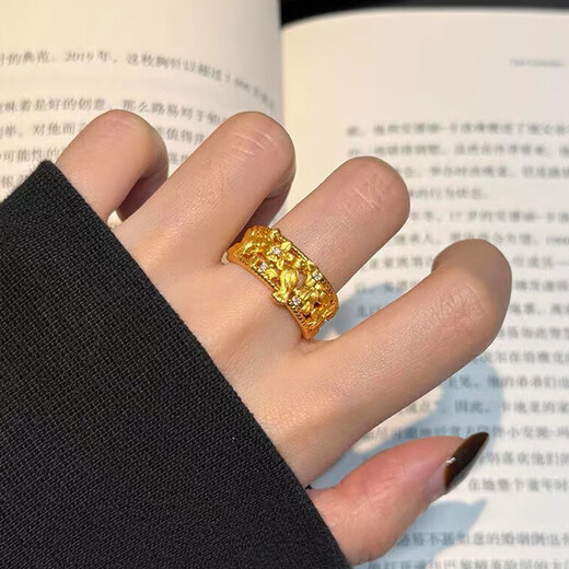 Qingyi gold magpie climbing ring for women, new style, 999 solid gold inlaid retro closed ring, birthday gift for girlfriend, 13 circle size, gold about 2.4g-2.5g