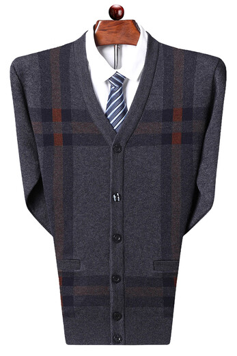 Pierre Cardin cardigan men's long-sleeved cardigan for middle-aged and elderly men V-neck sweater thickened sweater jacket dark gray 7216 one size fits all 200/112 recommended 210-225 Jin Jin equals 0.5 kg