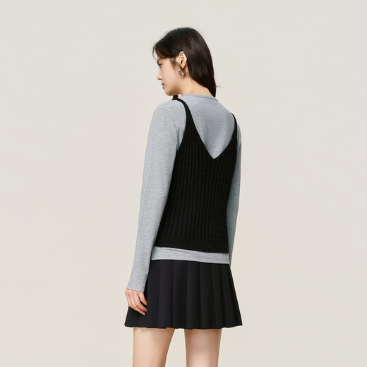 Peacebird Shopping Mall Same Style New Solid Color Long Sleeve T-Shirt Cashmere Blended Vest Two-piece Set A1CDF4491 Extreme Gray M 160