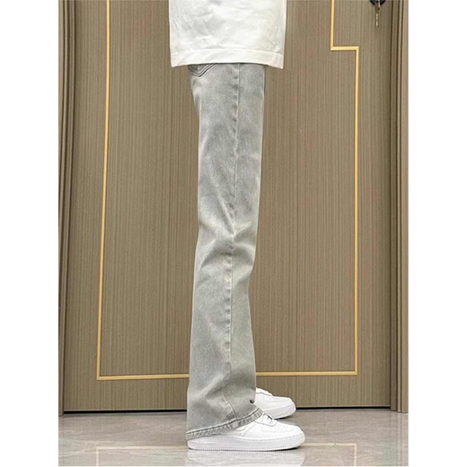 Dingyuan jeans men's autumn and winter new American retro trend vibe narrow version slim straight casual slightly flared long pants for men smoke gray L recommended 105-120 Jin Jin equals 0.5 kg