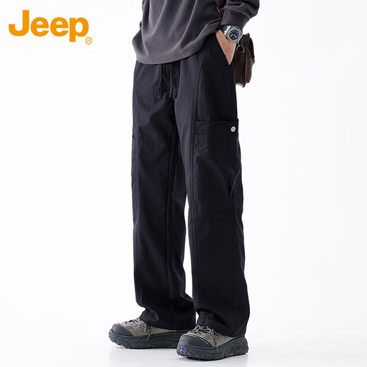 JEEP Casual Pants Men's Autumn and Winter Straight Leg Loose Cargo Pants Trendy High-end Handsome Men's Pants Black XL