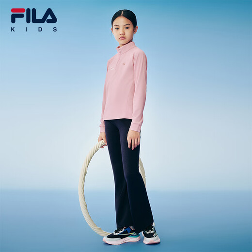 FILA anti-static children's long-sleeved T-shirt 2025 winter new tops for girls, middle and older children Rose Pollen-PK 165