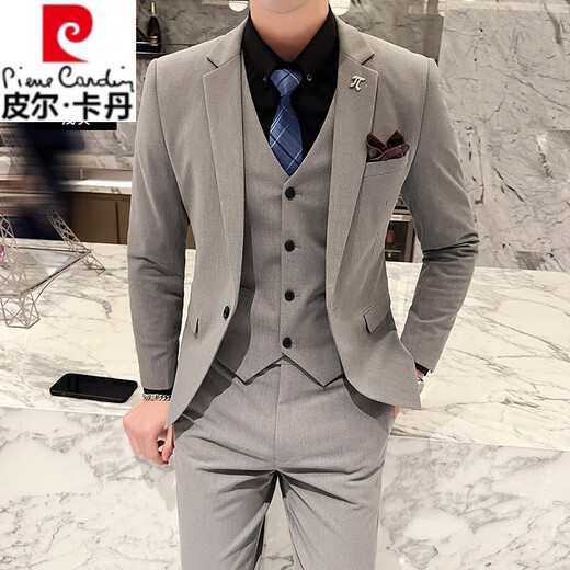 Pierre Cardin high-end suit men's 2025 new wedding dress fashion business professional formal suit three-piece suit apricot three-piece suit 5XL