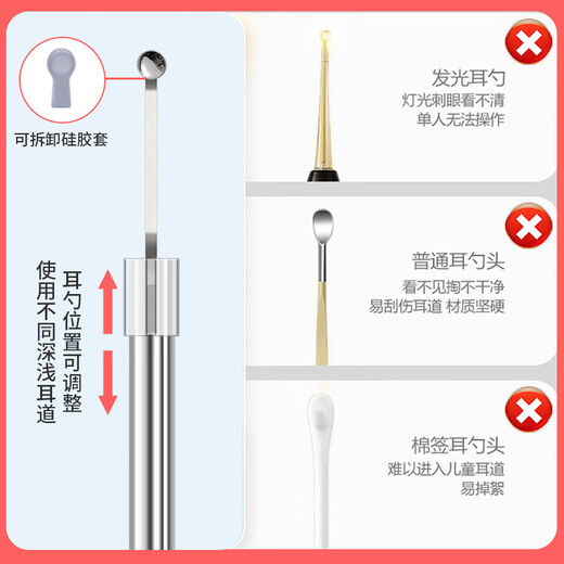 Shantou Lincun manufacturer wholesale high-definition intelligent wired visual ear scoop, ear picking artifact ear picking stick visual ear scoop, mobile phone wireless universal charging model W85-blue (9-piece set of replacement ear scoops)