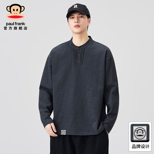 Big Mouth Monkey (paul frank) Henry collar long-sleeved T-shirt men's spring and autumn new men's American fashion brand versatile casual inner layering shirt top dark gray autumn new M recommended 100-120Jin Jin equals 0.5 kg