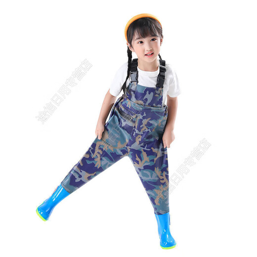 The little cleaner chooses water fork pants for children, water suits for playing in the sea, waterproof waders, jumpsuits for kindergarten, children's beach rain boots for men and women, children's dinosaur overalls with pockets, size 34 (shoe inner length 21c)