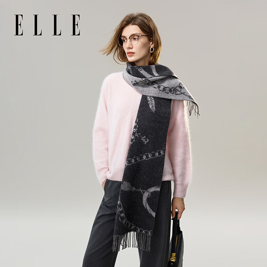 ELLE 100% sheep wool scarf for women autumn and winter fashion new warm jacquard dual-purpose scarf gift box