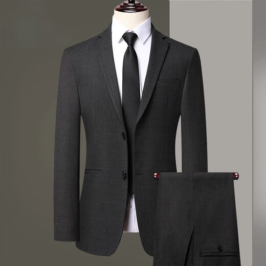 Lilang high-end suit suit for men spring and autumn middle-aged men's business casual suit wedding jacket dark gray plaid 8987 style M 170 size recommended 100Jin Jin equals 0.5kg -120Jin Jin equals 0.5kg