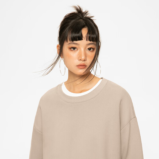 Pull back heavyweight American style sweatshirt for men in winter plus velvet and thickened winter pullover jacket for men with round neck and warm tops, light rice (snow mountain forest) XL /180 (not fading and not pilling)