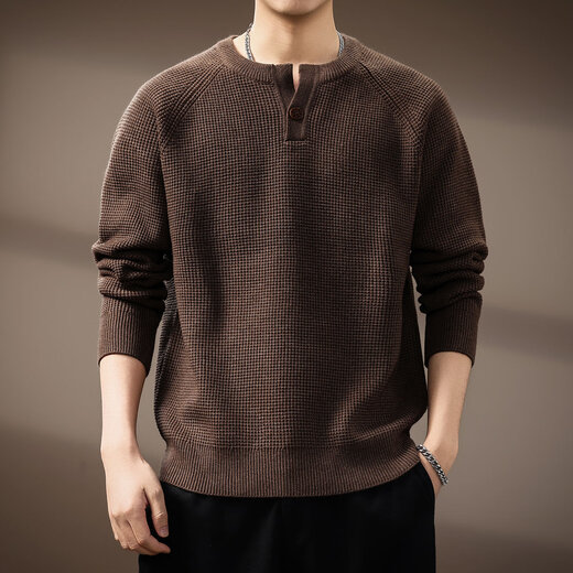 Gu Xiansen high-end American retro Henry collar men's sweater autumn and winter new trendy brand loose top casual sweater for men Coffee S 95-110Jin Jin is equal to 0.5 kg