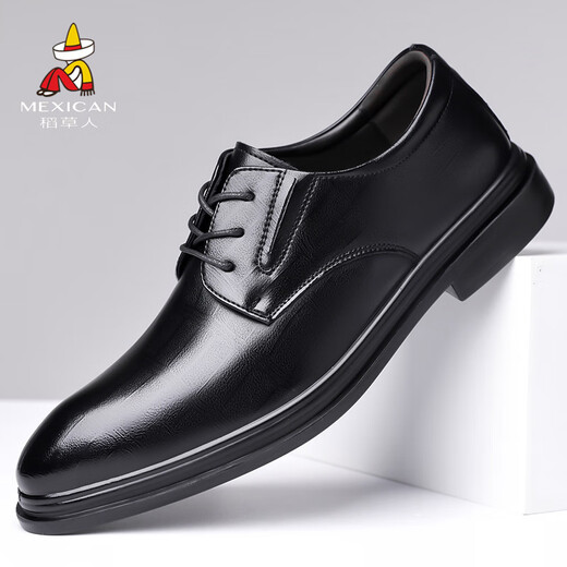 Scarecrow business casual leather shoes men's formal shoes dad derby shoes wedding shoes black 41