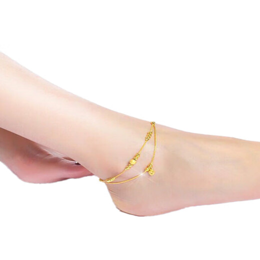 Ningfeng new 18K gold anklet for women double layer love 5D hard gold anklet anti-real 999 pure gold pigment does not fall off double layer