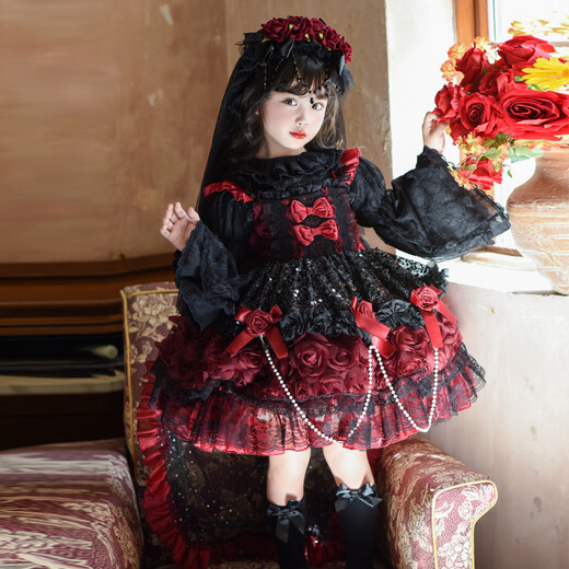 Gardenia Girls Vampire Lolita Dress Halloween Dress Performance Tutu Skirt Within 60 characters Single-piece suspender skirt comes with tail 100 cm