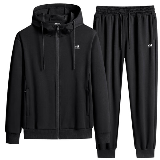 Adidas casual sports suit men's pure cotton winter velvet thickened stand-up collar middle-aged and elderly running fitness two-piece set stand-up collar gray straight (spring and autumn) 4XL recommended 170-190Jin Jin equals 0.5 kg