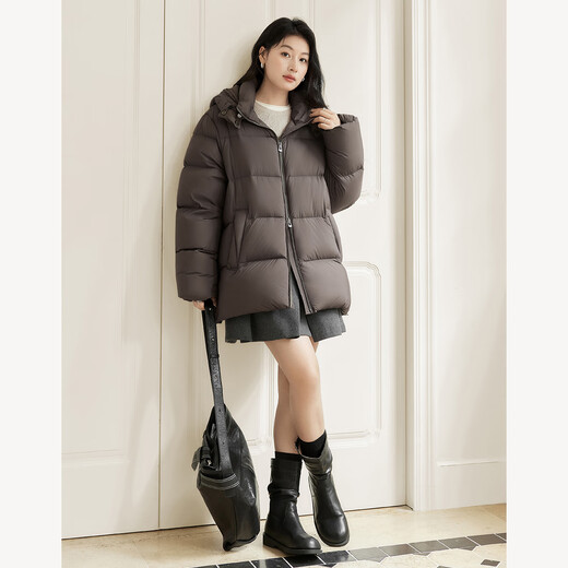 Dialogue (DUIBAI) Large Size Series Cloud Puff Fluffy Down Jacket Winter New Slightly Fat MM Warm Hooded Bread Jacket Dark Brown M Recommended Weight 110-125
