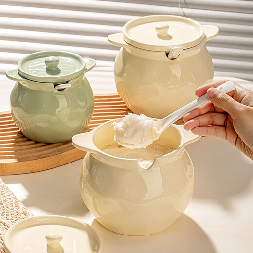 TREEJACK cream style double-ear ceramic lard jar kitchen household high temperature resistant red oil chili oil special seasoning jar with lid