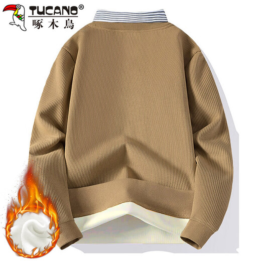 啄木鸟（TUCANO）卫衣男秋冬季长袖t恤假两件宽松衬衫领休闲外套男装 米白加绒 XL