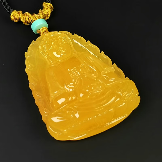 Amber School, one thing, one picture, one certificate, natural amber beeswax pendant for men and women, Guanyin Bodhisattva statue pendant without baking color, light and sound pendant, 9.96g, 46*35*11mm