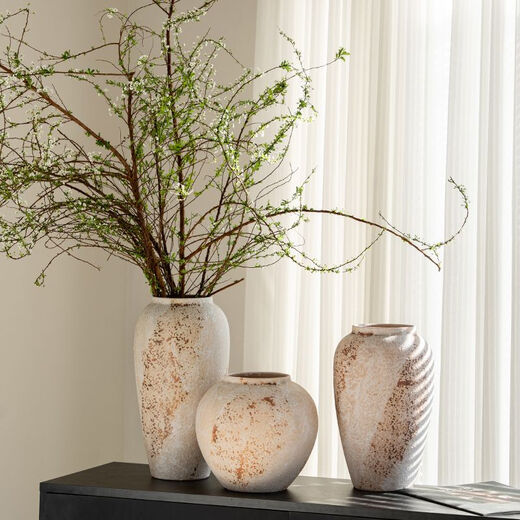 OYKTN Jingdezhen new Chinese style wabi-sabi style countertop ceramic vase mottled old rough clay pot entrance TV cabinet ornaments Canglan large size