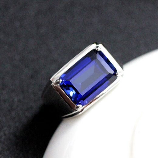Bhiodha men's ring real silver inlaid with tanzanite blue gemstone men's rectangular ring
