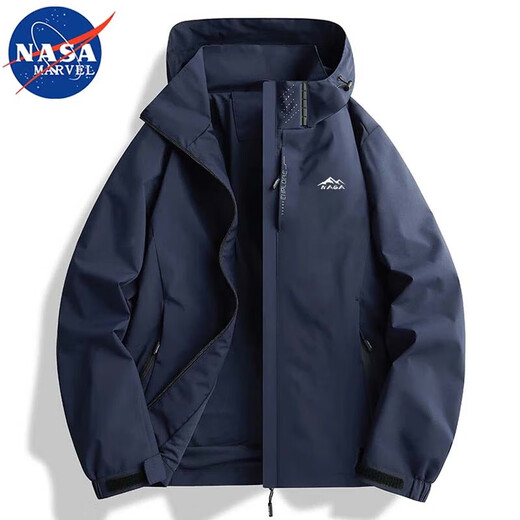 NASA MARVEL jacket men's spring and autumn trendy brand jacket long-sleeved hooded trendy loose sports couple model black XL