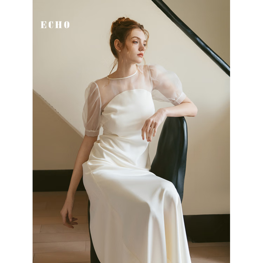 
LISM International first-line brand bride white light wedding dress with white engagement and get a marriage certificate for wedding toast dress White (spot) XS