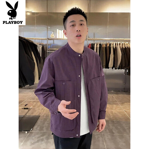 Playboy (PLAYBOY) Spring and Autumn New Solid Color Henley Collar Shirt Men's Simple Fashion Design Versatile Casual Jacket Black M 100-120Jin Jin is equal to 0.5 kg