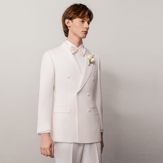 Guillaume de Mons haute couture craftsmanship including cashmere wool suit suit for men white suit for groom and wedding dress for man Han jade white top + trousers 52
