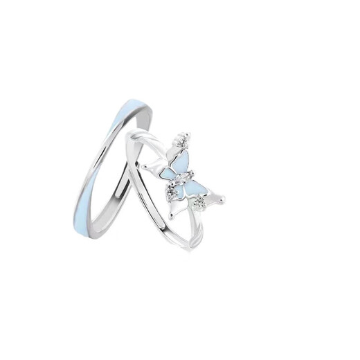 Fantasy Blue Butterfly high-end luminous butterfly gift ring for couples, light luxury and versatile luminous atmosphere ring for men and women Fantasy Blue Butterfly couple rings