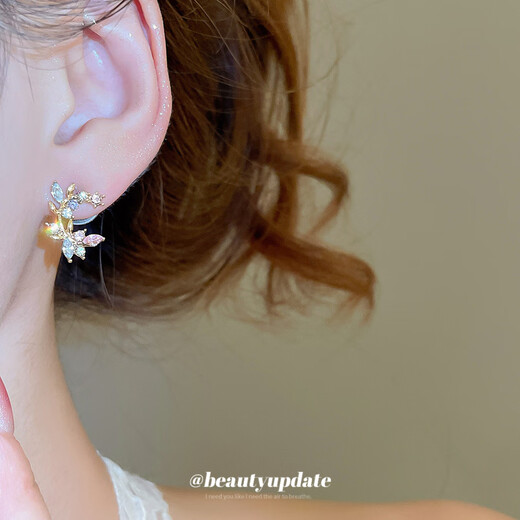 Silver needle super flash diamond branch earrings French retro temperament earrings earrings light luxury high-end earrings wholesale women's silver needle-regular-gold-twig