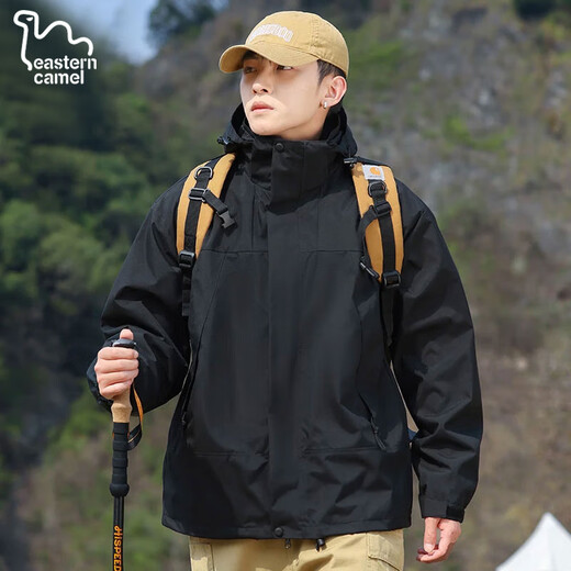 EASTERN CAMEL Couple 3-in-1 Assault Jacket Men's and Women's Outdoor Sports Jacket Windproof Jacket Black 3-in-1 M