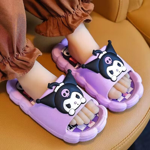 Yihaofeng children's slippers girls summer cartoon non-slip indoor bathing Kuromi Lord baby deodorant household slippers purple Kuromi upgraded version 28-29 size inner length 16.5cm 4-5 years old