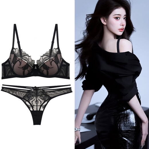 Victoria Palace Sexy Bra Thin Lace Textured Embroidery Large Breasts Show Small Anti-Sagging Push-up Push-Up Underwear T-Pants Set Pink 75B /34