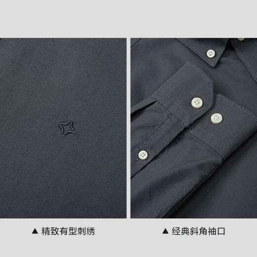 Heilan House (HLA) long-sleeved shirt men's Oxford embroidered button-down shirt men's autumn dark gray A6 41 175/96A recommended 149-160Jin Jin equals 0.5 kg