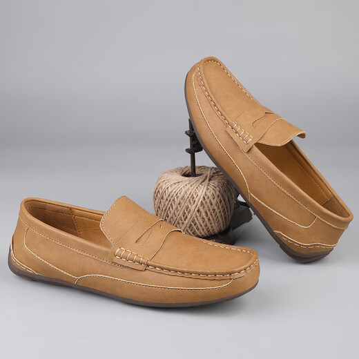 
Leather shoes business casual shoes soft sole comfortable bean shoes men's shoes cowhide soft sole genuine leather breathable versatile soft leather men's shoes yellow brown 9918mt 40 (250mm)