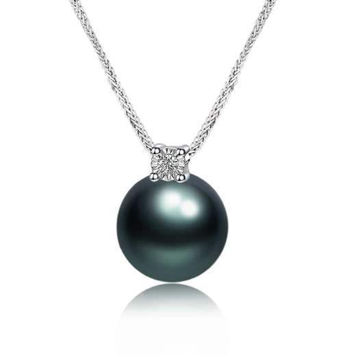 LAPRAFANY elegant Princess Diana natural sea water Tahitian black pearl pendant necklace 18K gold diamond single malachite green pendant 12-13mm specially selected black and green free 18K necklace