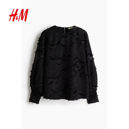 H&M 2025 new autumn women's jacquard woven top 1295187 black M 165/96