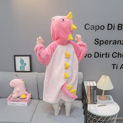
G.DUCKKIDS little yellow duck children's clothing children's pajamas girls' home clothes spring and autumn new hooded dinosaur long-sleeved onesie crawling suit pink dinosaur nightgown [winter style] 130 Recommended for 7 to 8 years old [120-130cm] cm