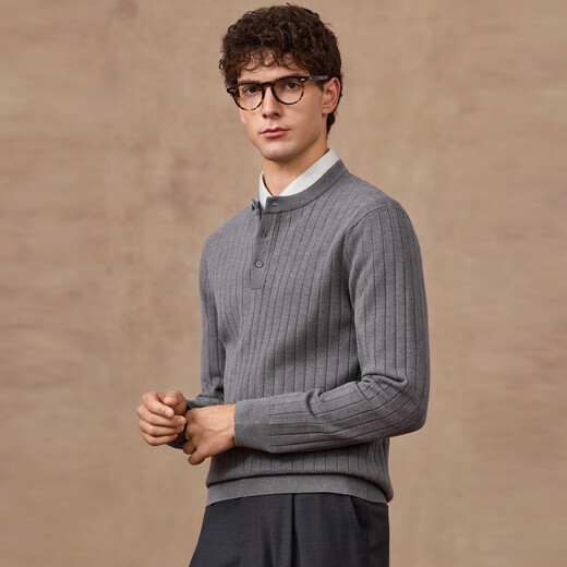 Judger contains worsted wool Judger Men's Wool Sweater 2025 Autumn and Winter New Henley Neck Stretch Pullover Sweater