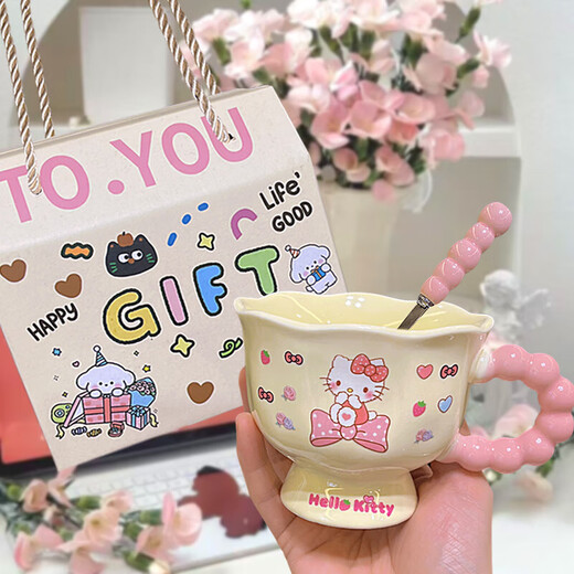 HelloKitty Hello Kitty Mug Ceramic High-Looking Home Drinking Cup Valentine's Day Gift for Girlfriend Red Goblet-Puppet Kitty Single Cup
