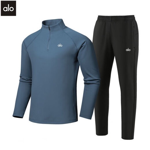 ALO YOGA autumn and winter sports and leisure suit stand-up collar sweatshirt trousers elastic fitness breathable men's warm two-piece suit black top + black pants suit (ALO-251011) M (95-115Jin Jin equals 0.5 kg)