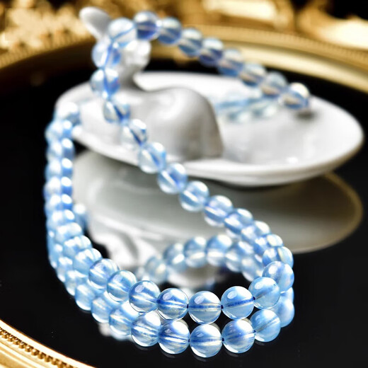 Quan Yin Light Luxury Brand Aquamarine Necklace Women's Crystal Clavicle Chain Ice Seed Blue Pendant Boy's Birthday Gift 1 Carat Beads Longest Approximately 8mm Length Approximately 40cm