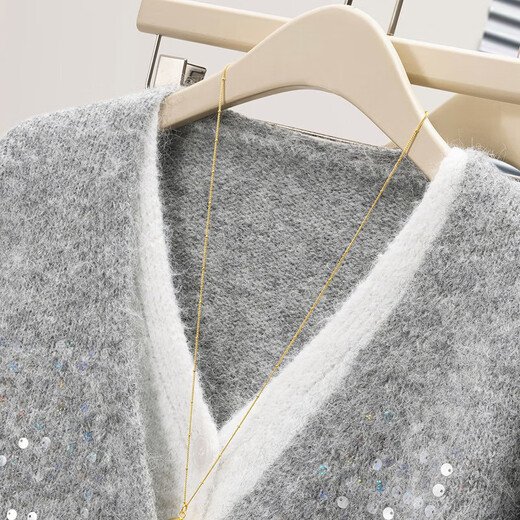 Sibaishe sheep wool V-neck splicing sweater for women 2025 autumn new Korean style loose long-sleeved top