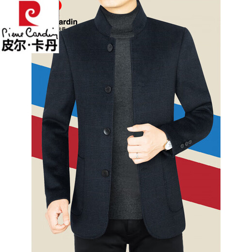 Pierre Cardin 2025 Spring and Autumn Wool Woolen Jacket for Men Middle-aged Dad Chinese Stand Collar Men's Woolen Jacket for Men Black Gray XL 180 (135-150Jin Jin is equal to 0.5kg)