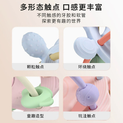 Newborn baby teether ball food grade silicone anti-eating hand chewing gum soothing rattle hand grasping ball chewing gum for teeth grinding blue teething gum 1 pack