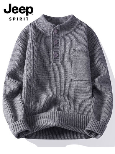 JEEP SPIRITJEEPSPIRIT Henry Collar Sweater Men's 2025 Autumn Trendy Loose Casual Youth Knitted Sweater Men 25663 Burgundy M