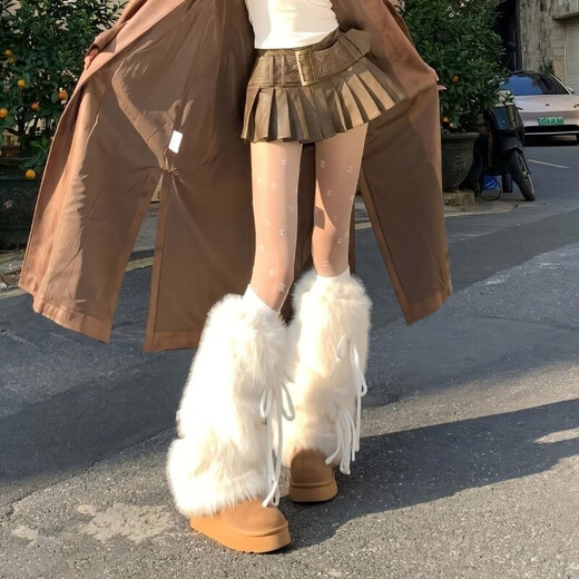 JIOESC Sock Covers Piles of Socks Women's Autumn and Winter Versatile Y2k Hot Girls Bow Strap Plush Warm Mid-calf Socks Leg Guards Plush White-Bow Knot Strap Sock Covers Sweet Spicy Versatile 1 Pair One Size