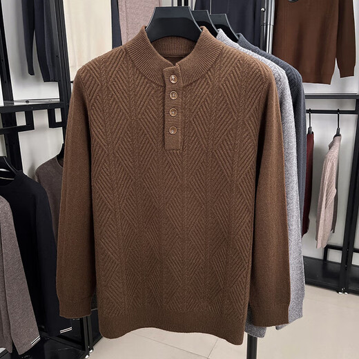 Heavy 400g pure wool sweater for men in autumn and winter thickened warm casual henley collar knitted bottoming sweater for men BE913 Comet Coffee L Recommended 120-135Jin Jin is equal to 0.5 kg