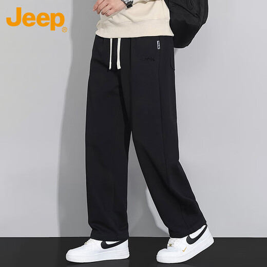 Jeep (JEEP) casual pants men's autumn and winter loose straight pants men's scimitar trendy sports pants for men beige color 2XL