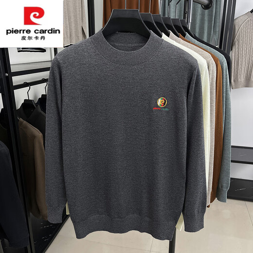 Pierre Cardin 2025 New Gray American Retro Henley Neck Sweater Men's Lazy Style Knitted Sweater Dark Gray L 115